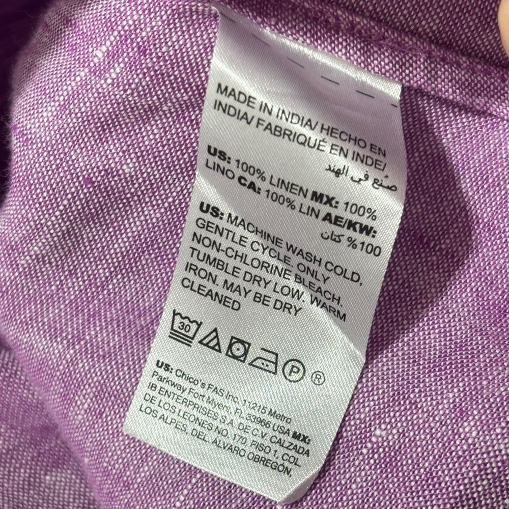 Chico's Linen Tunic Top Purple Lavender Button Front Coastal Lagenlook Sz‎ 1 - Picture 5 of 10